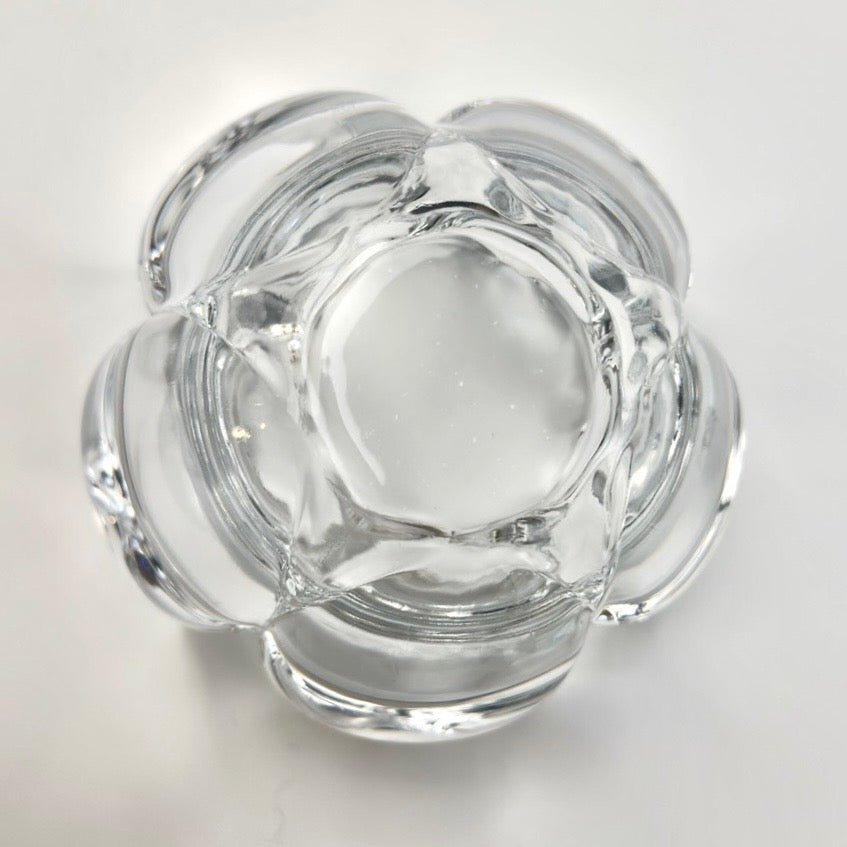 Holmegaard lotus lysestage i klart tungt glas – vintage dansk glasdesign - Frøken Lilly