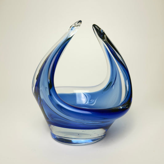 Svensk blå kunstglasskål i stil med Flygsfors 1950/60 - Frøken Lilly