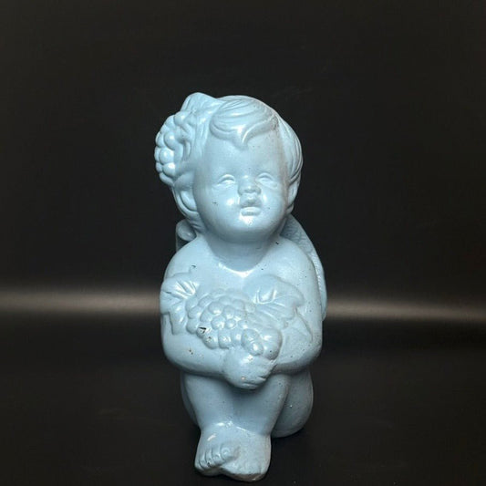 Vintage englebarn figur i keramik – lyseblå kerub - Frøken Lilly