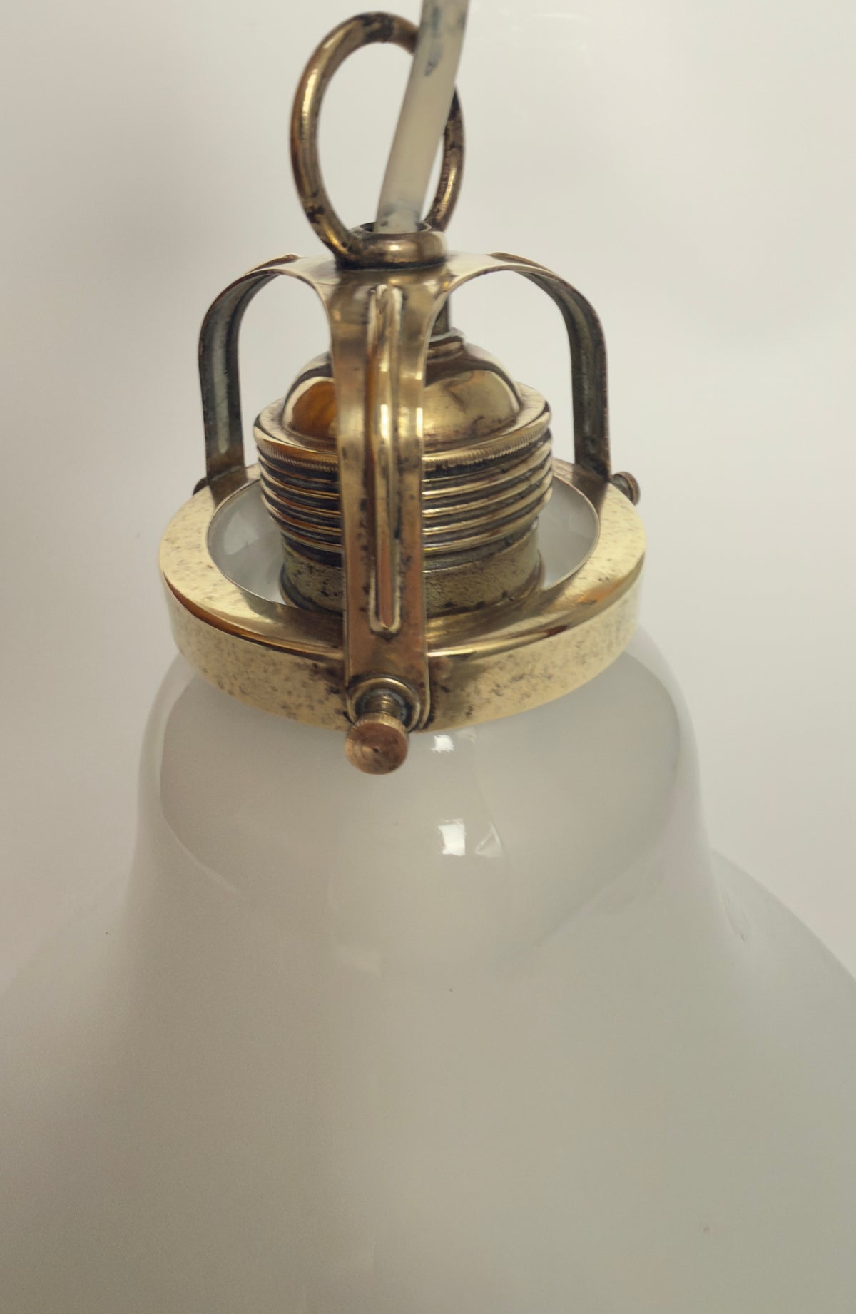 Opal glass pendant with brass suspension – circa 1940–1950s