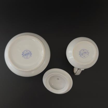Lyngby porcelæn flødekande og sukkerskål med guldkant