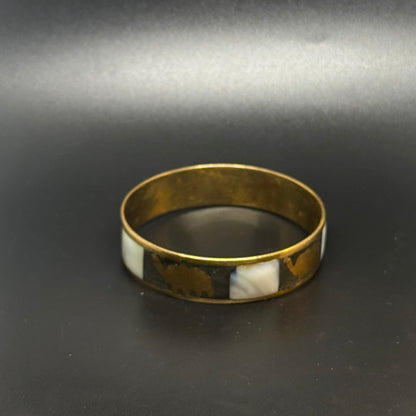 Vintage-Messingarmband mit Perlmutt und Elefanten