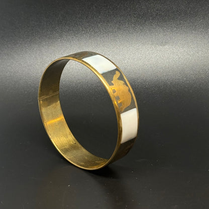 Vintage messingarmbånd med perlemor og elefanter