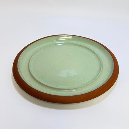 Serveringsfad med klokke i stentøj – Le Gourmet – terracotta og grøn – vintage