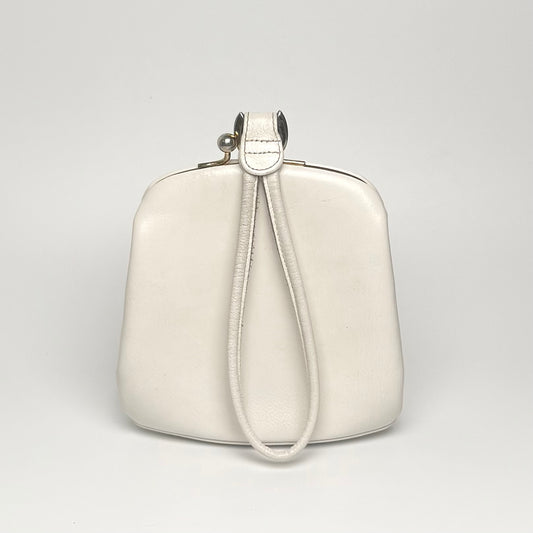 Skøn hvid clutch lædertaske med wristlet rem – 1960