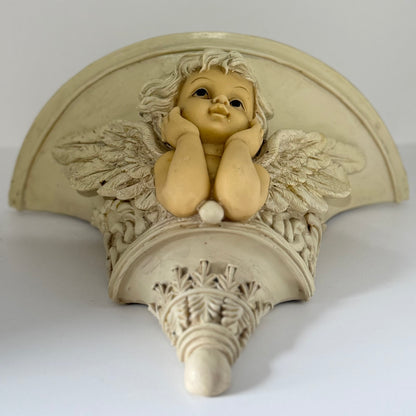 Vintage vægkonsol med engel - cherub i polyresin 22 cm