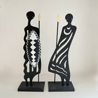 Afrikanske krigerstatuer i metal – sæt med 2