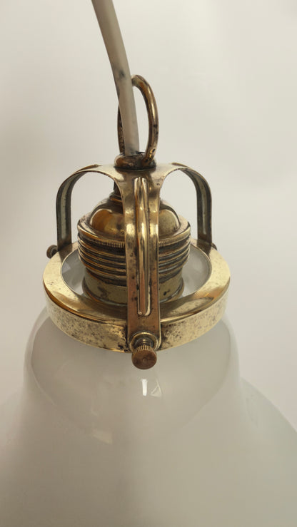 Opal glass pendant with brass suspension – circa 1940–1950s