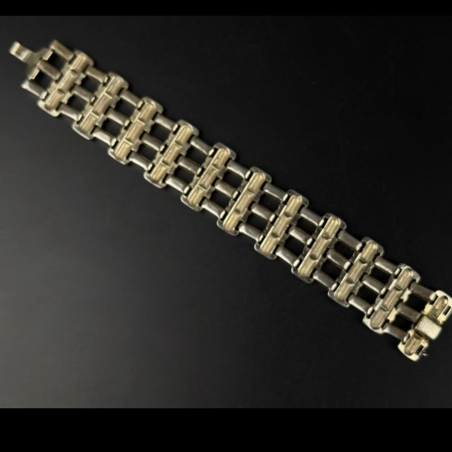 Vintage Toledo Damascene armbånd i gulddublé med perlemor