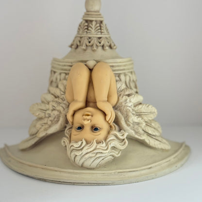 Vintage vægkonsol med engel - cherub i polyresin 22 cm