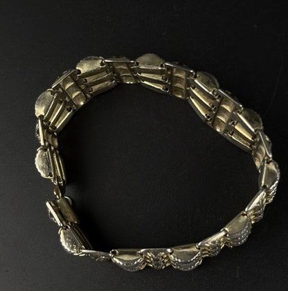 Vintage Toledo Damascene armbånd i gulddublé med perlemor