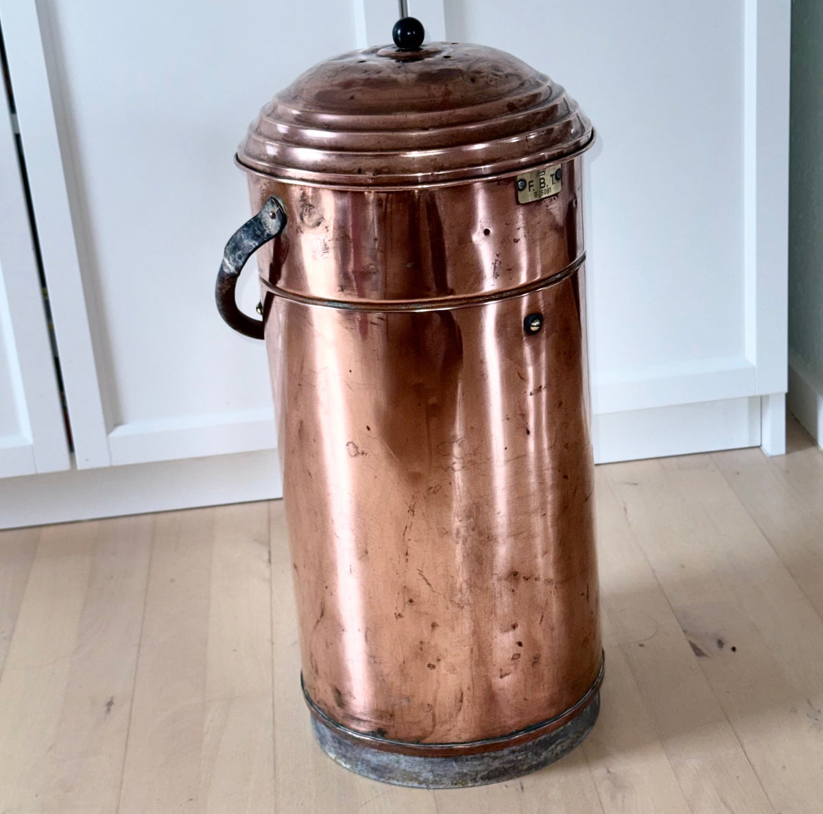 Original copper military fire bucket – Kaj - Danish military - F.B.T. Defence Construction Service