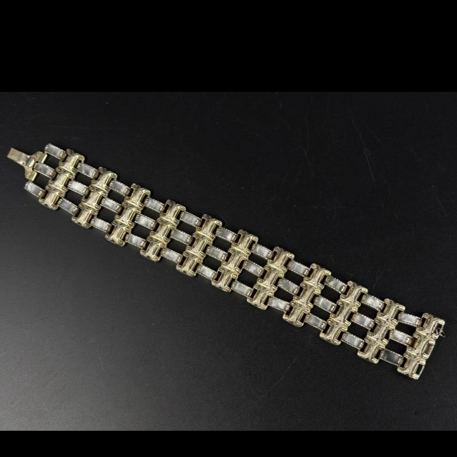 Vintage Toledo Damascene armbånd i gulddublé med perlemor