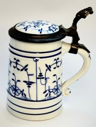 Lithophan-Bierkrug aus Porzellan mit Zinndeckel, 1930er-1940er Jahre