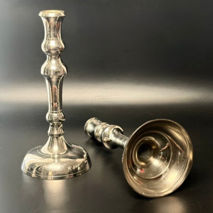 Vintage høje forsølvet lysestager i messing – 25 cm – sæt med 2