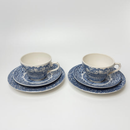 Drei Trio-Sets des Imerco 50-Jahre-Jubiläumsgeschirrs, Schloss Rosenborg und Schloss Fredensborg 1978