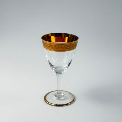 Lyngby Glas Tosca snapseglas i krystal med bred ciseleret guldkant, 1960'erne
