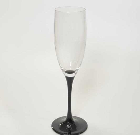 Luminarc Domino champagneglas med sort stilk – vintage fransk glas, 1980’erne