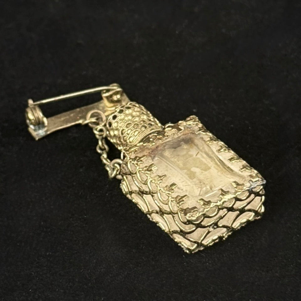 Art deco miniature parfumeflaske broche med petit point broderi