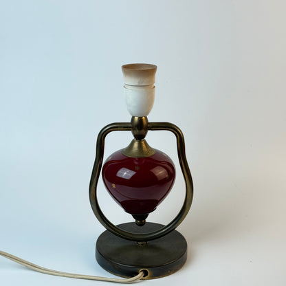 Vintage kombinationslampe massiv messing og rødt porcelæn – bord- og væglampe