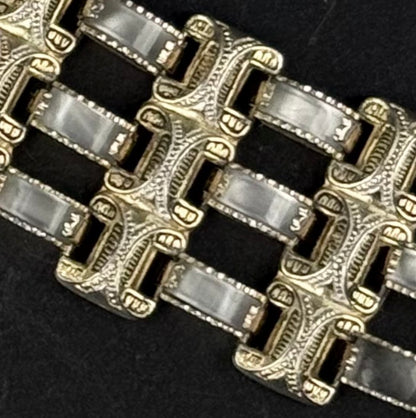 Vintage Toledo Damaszener Armband in Golddoublé mit Perlmutt