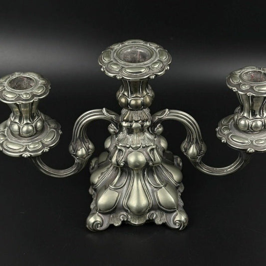 Antik Hans Jensen & Co. 3-armet kandelaber i EPNS – dansk vintage lysestage ca. 1920-1940 - Frøken Lilly