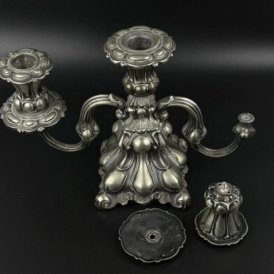 Antik Hans Jensen & Co. 3-armet kandelaber i EPNS – dansk vintage lysestage ca. 1920-1940 - Frøken Lilly