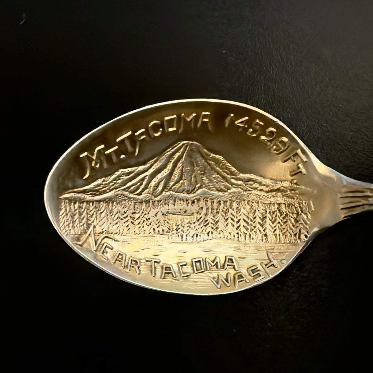 Antik souvenir teske i sterlingsølv, motiv Mount Tacoma og Native American, USA ca. 1900 - Frøken Lilly