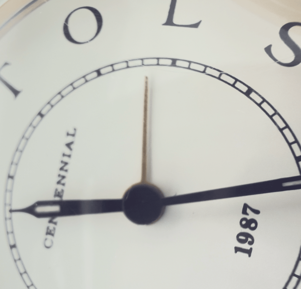 Bristol-Myers Centennial 1987 bordur/rejseur med alarm – firmamemorabilia - Frøken Lilly