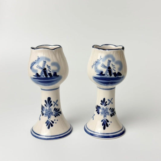 Delft Holland håndmalede lysestager med vindmøllemotiv – sæt