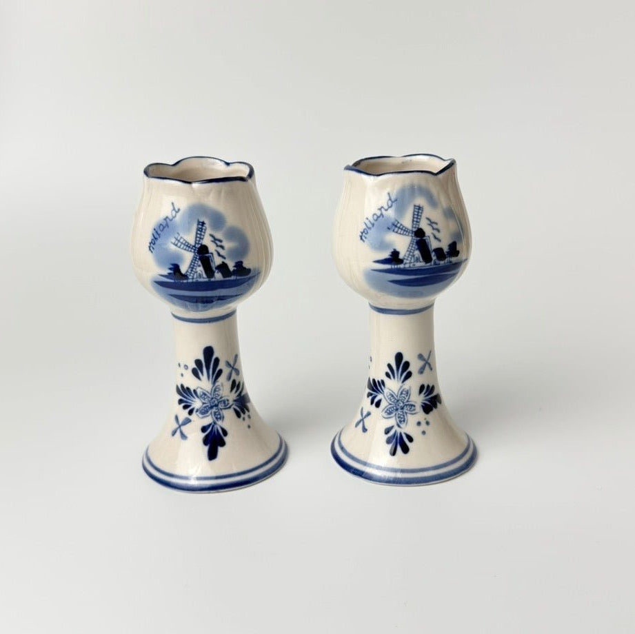 Delft Holland håndmalede lysestager med vindmøllemotiv – sæt