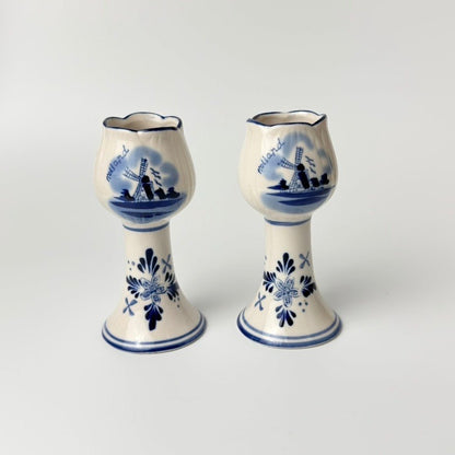 Delft Holland håndmalede lysestager med vindmøllemotiv – sæt