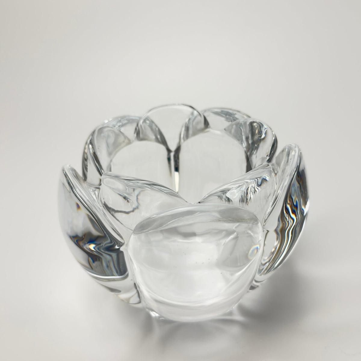 Holmegaard lotus lysestage i klart tungt glas – vintage dansk glasdesign - Frøken Lilly