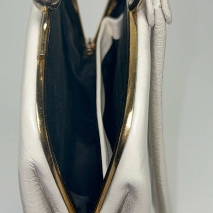 Skøn hvid clutch lædertaske med wristlet rem – 1960 - Frøken Lilly
