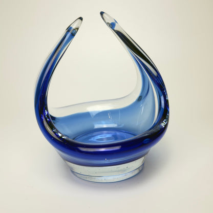 Svensk blå kunstglasskål i stil med Flygsfors 1950/60 - Frøken Lilly