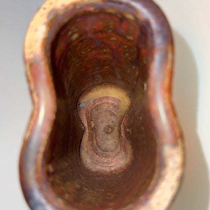 Tue Poulsen keramikvase i stentøj – organisk form, brun/sand glasur, 1960’erne - Frøken Lilly