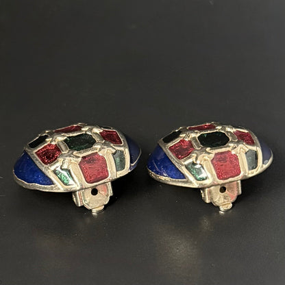 Vintage clip - on øreringe med poured glass i blå, rød og grøn – 80’er design - Frøken Lilly