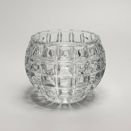 Vintage fyrfadstage i kraftigt klart glas med kubisk mønster - Frøken Lilly