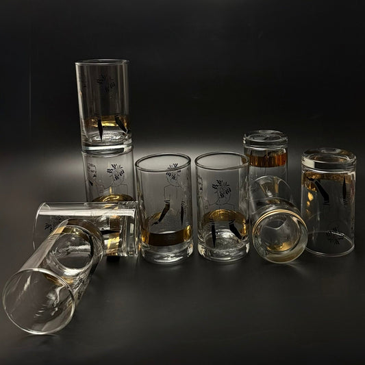 Vintage longdrink glas med grafisk motiv – 80/90’er med 40’ernes art deco stil - Frøken Lilly