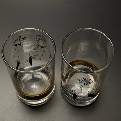 Vintage longdrink glas med grafisk motiv – 80/90’er med 40’ernes art deco stil - Frøken Lilly