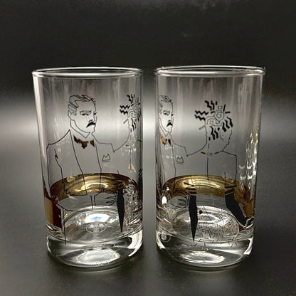 Vintage longdrink glas med grafisk motiv – 80/90’er med 40’ernes art deco stil - Frøken Lilly