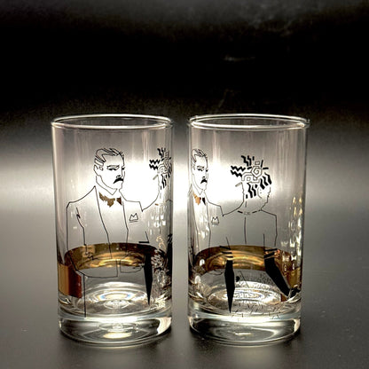 Vintage longdrink glas med grafisk motiv – 80/90’er med 40’ernes art deco stil - Frøken Lilly