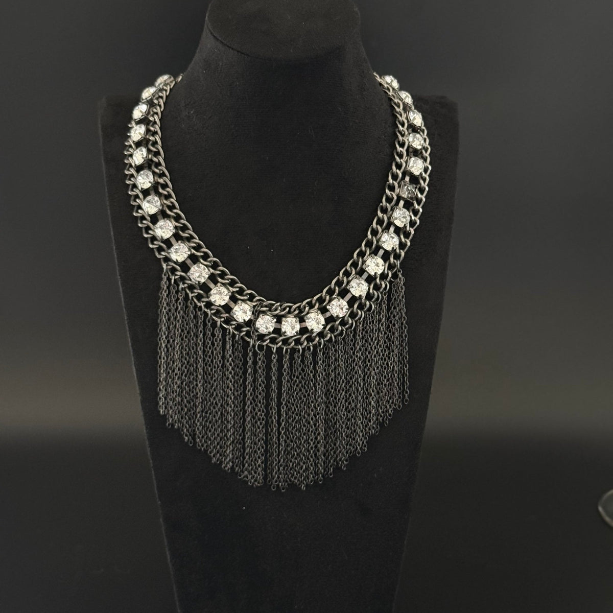 Vintage statement choker halskæde med kædefrynser og sten - Frøken Lilly