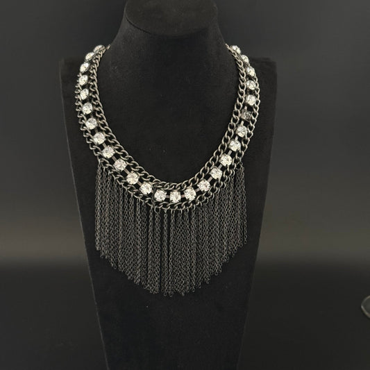 Vintage statement choker halskæde med kædefrynser og sten - Frøken Lilly