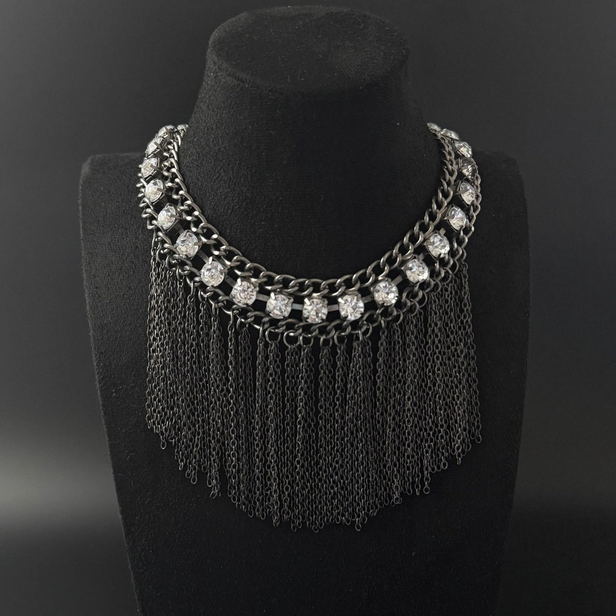 Vintage statement choker halskæde med kædefrynser og sten - Frøken Lilly