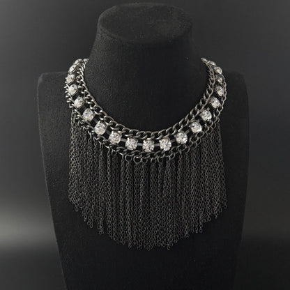 Vintage statement choker halskæde med kædefrynser og sten - Frøken Lilly