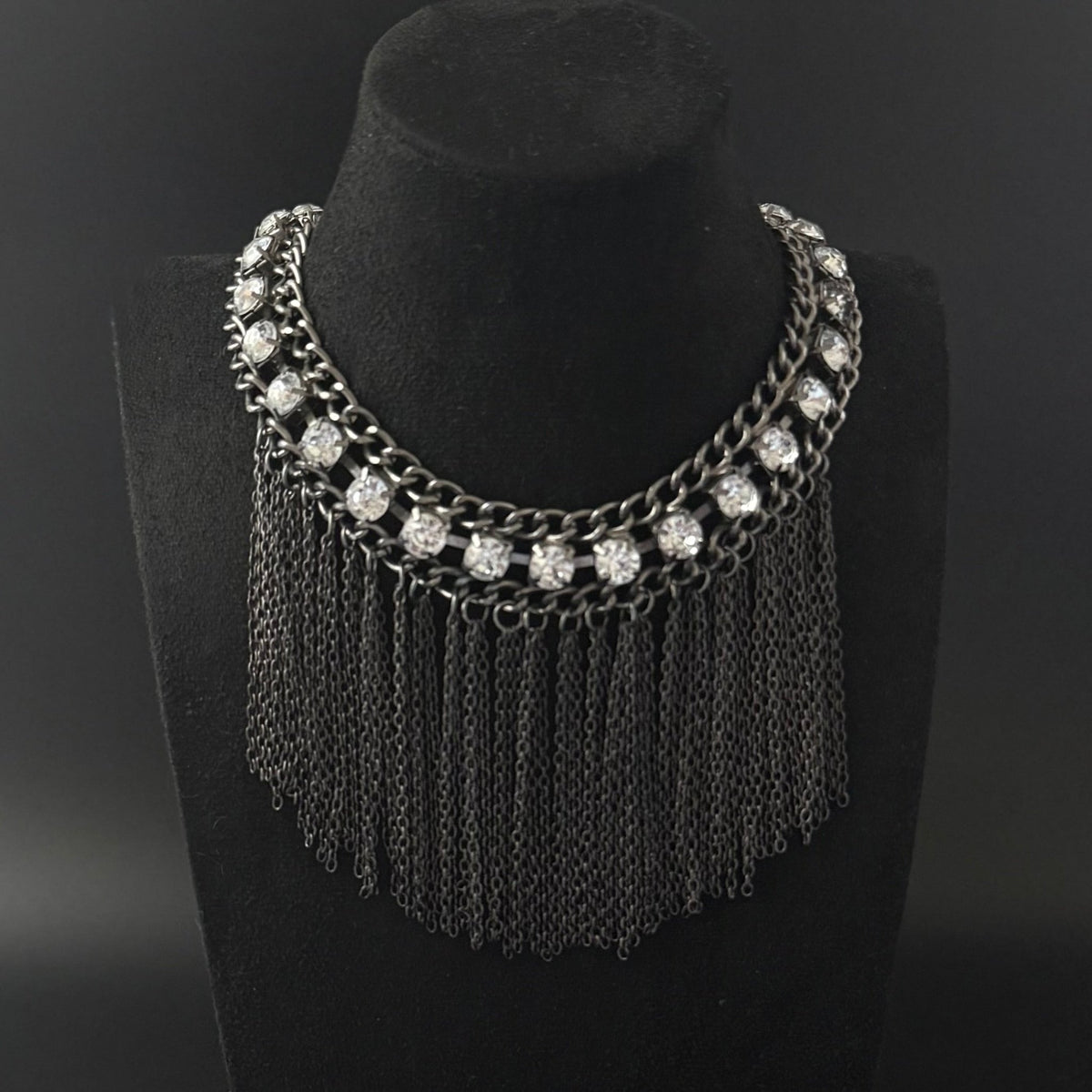 Vintage statement choker halskæde med kædefrynser og sten - Frøken Lilly