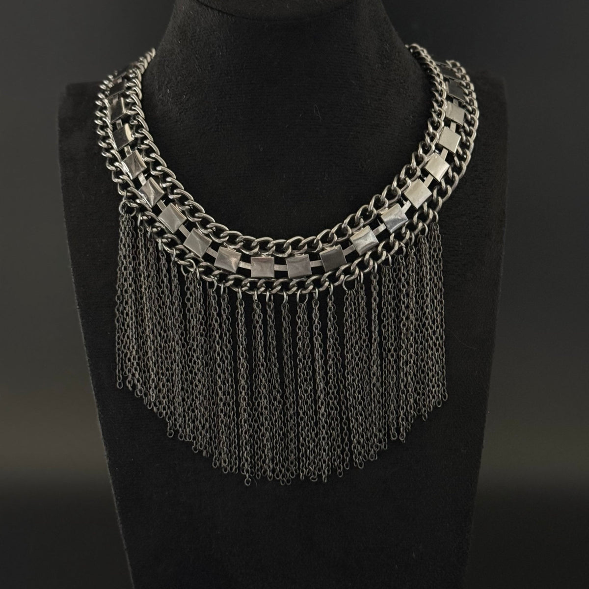 Vintage statement choker halskæde med kædefrynser og sten - Frøken Lilly