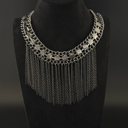 Vintage statement choker halskæde med kædefrynser og sten - Frøken Lilly