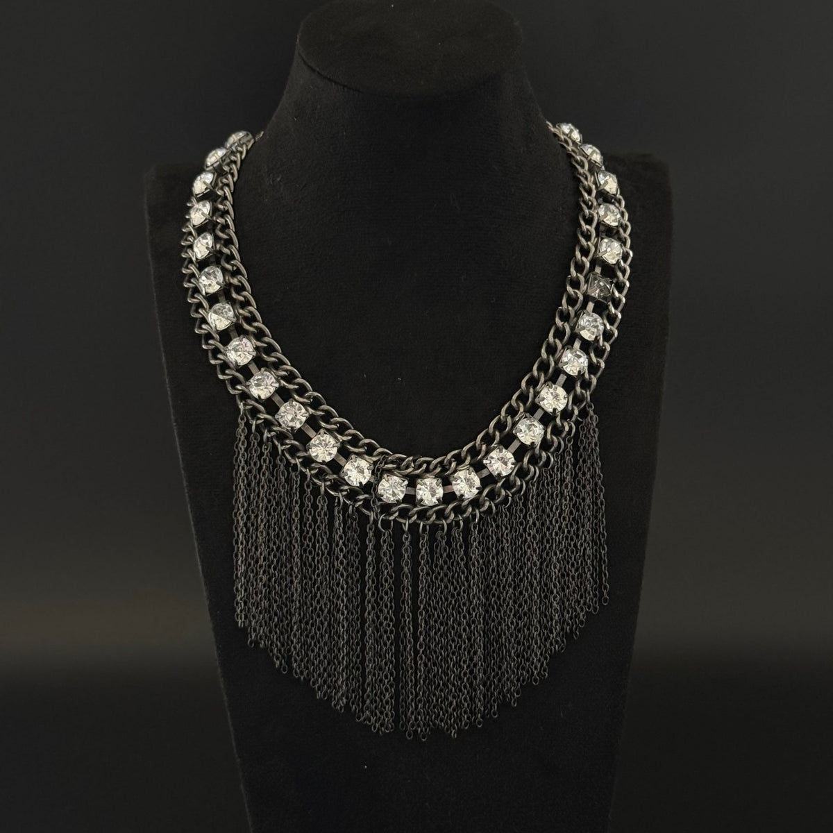 Vintage statement choker halskæde med kædefrynser og sten - Frøken Lilly